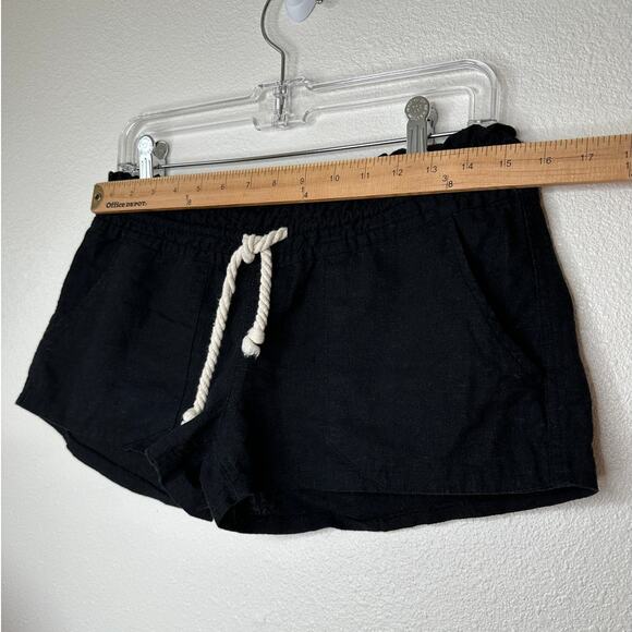 Roxy Oceanside Black Linen Elasticized Cream Rope Tie Shorts M - Picture 10 of 11